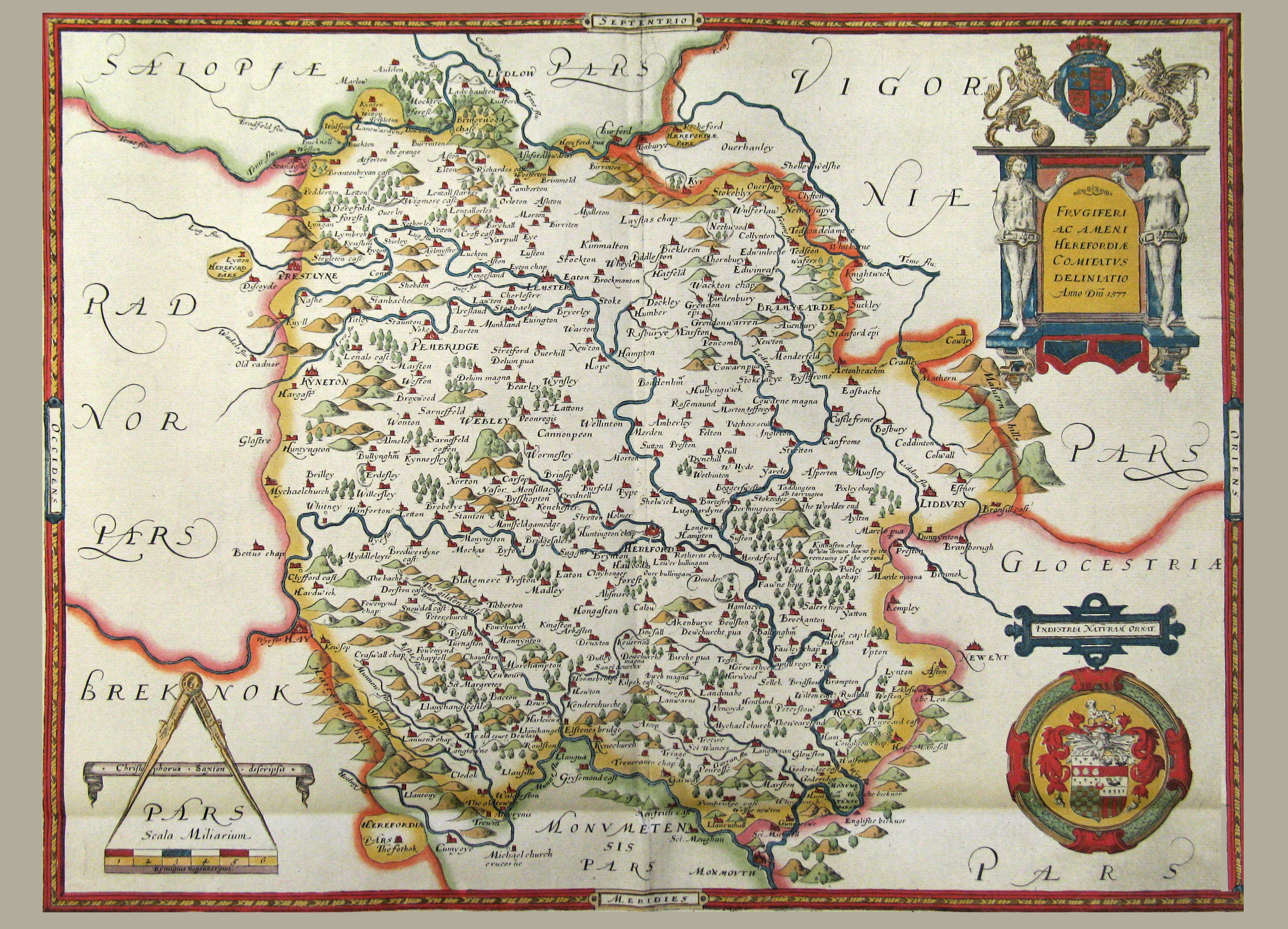 1577 Herefordshire map Christopher Saxton