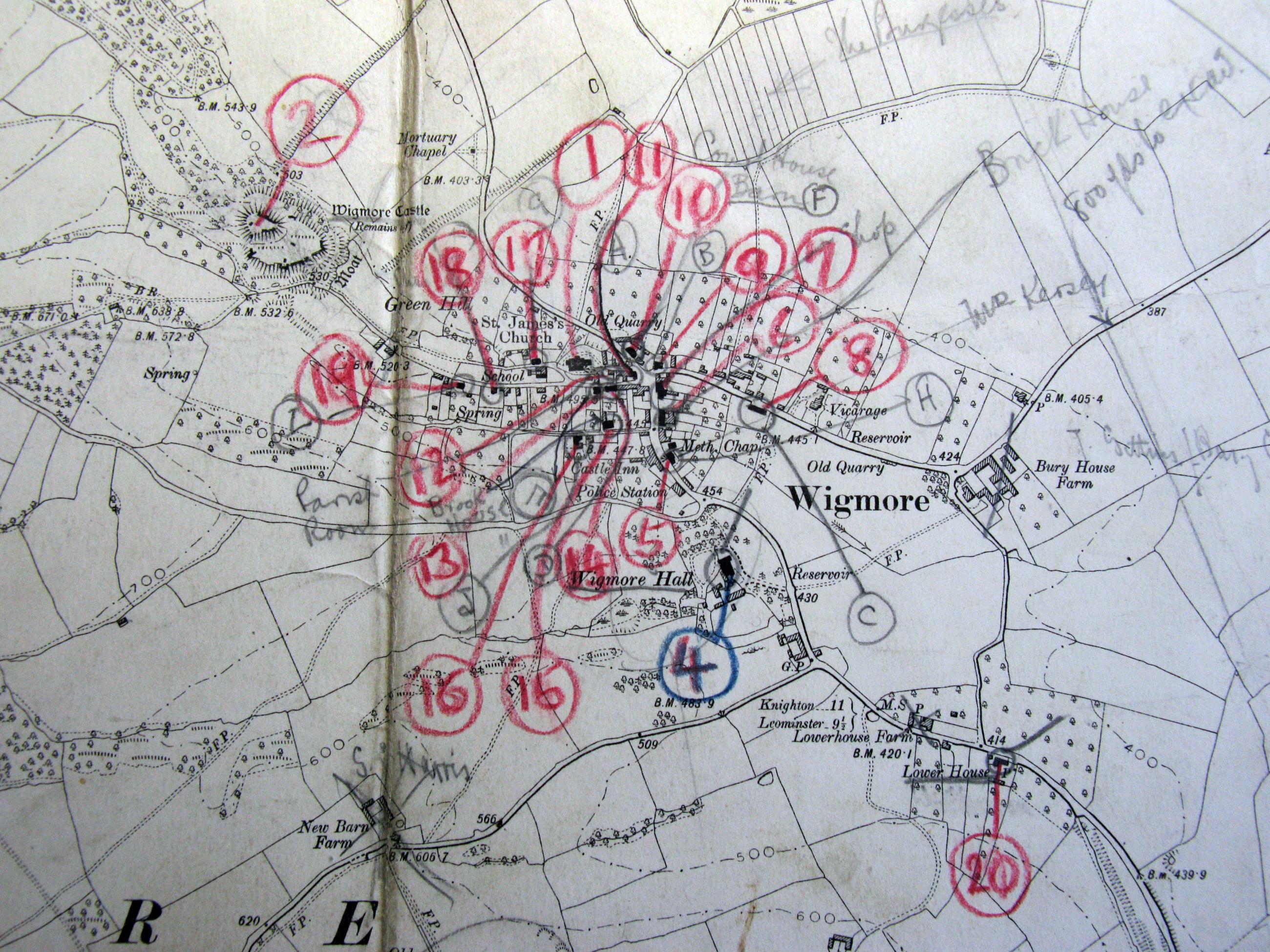Wigmore The Woolhope Club Rchme Wigmore Surveyors Notebook Map Village Centre 